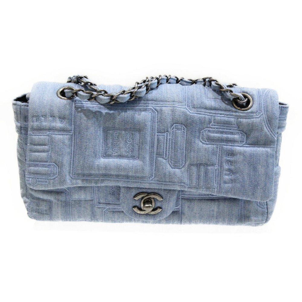 Chanel Chain Shoulder Embroidery Denim Bag Blue - Picture 1 of 8